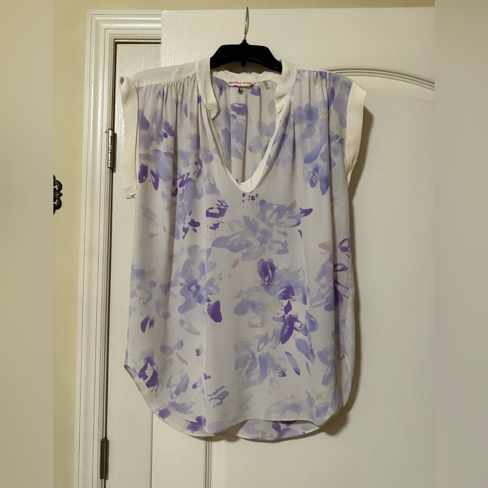 Rebecca Taylor Silk, Lightweight Cream Asymmetrical Cap Sleeve Top Size 6